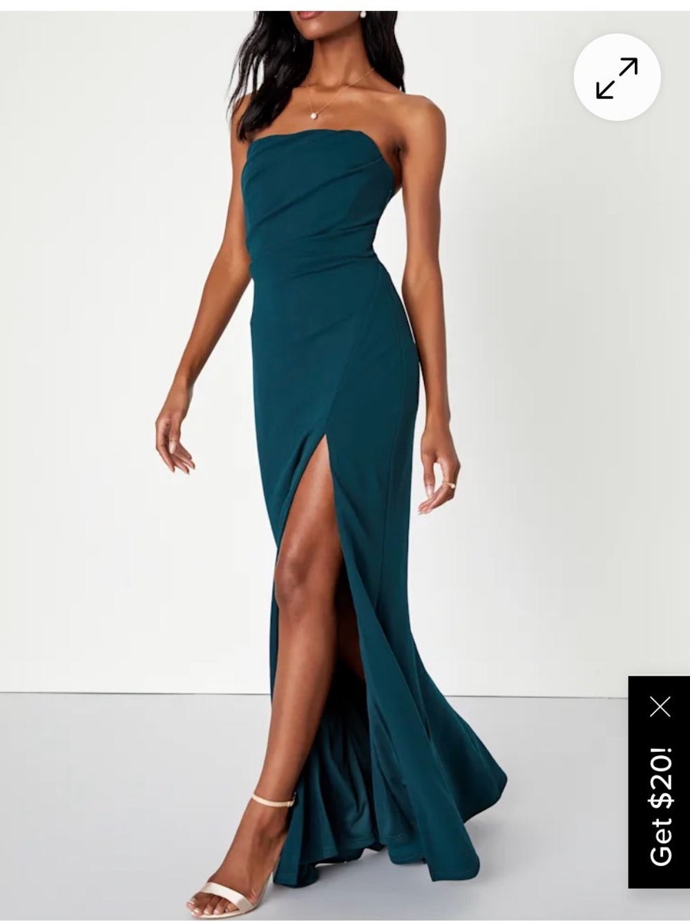 Lulu's Strapless Teal Evening Gown with Front Slit NWT